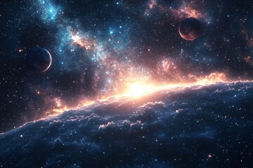 Space cosmic illustration with planets scene created with Generative AI