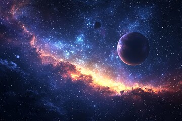 Obraz premium Space cosmic illustration with planets scene created with Generative AI