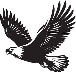 Flying Bald Eagle black and white Silhouette vector, eagle silhouette, fliying bird silhouette