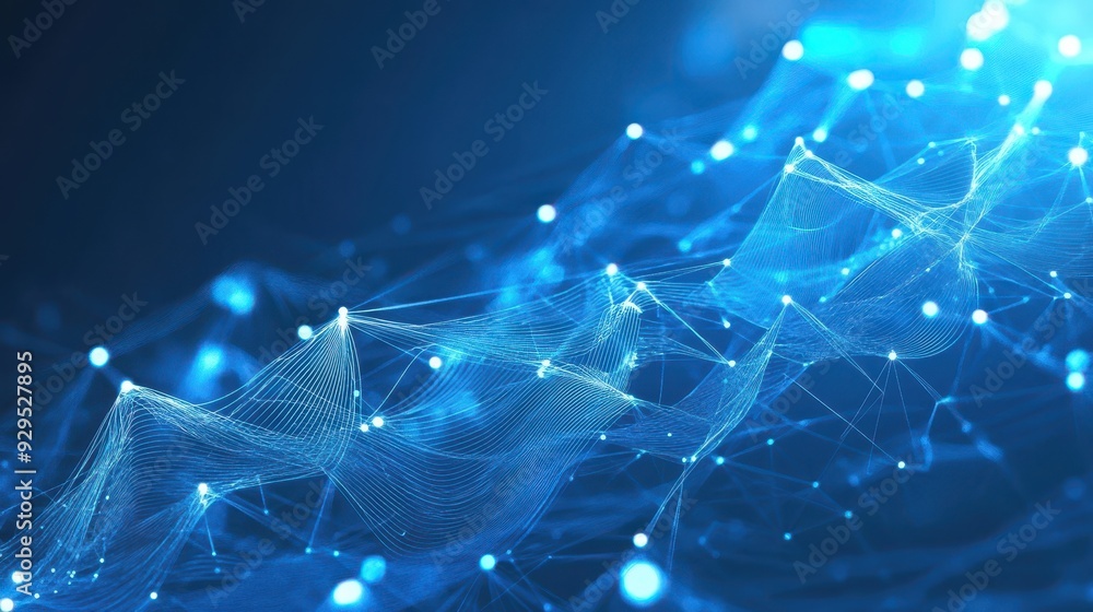 Poster abstract digital wave with interconnected lines and glowing dots.