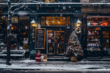 Naklejka premium Winter Christmas city landscape