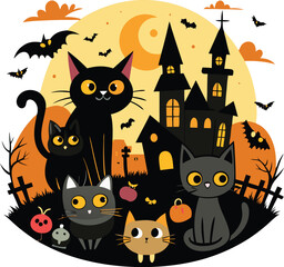 Halloween Black cat Vector Cartoon  Illustration for Spooky Design Festive Art And TShirt Design