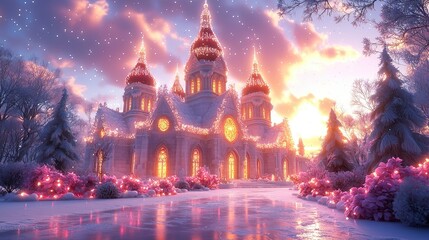 Obraz premium Enchanting Christmas Church in Winter Wonderland