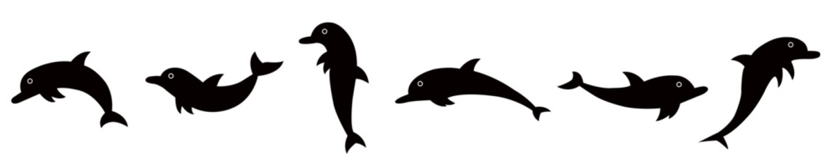 Dolphins in water,Set of dolphins, Dolphins vector icon,Black dolphins,Dolphin silhouettes set, Large pack of dolphins fish vector, Swimming fish collection,