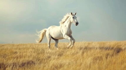 White Horse Running Through a Golden Field