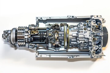 Mechanical components on a white background