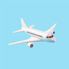 The white realistic passenger plane, 3D. For concepts of commercial passenger transportation, travel, business trips, and delivery of goods. The banner is on a blue background. Vector