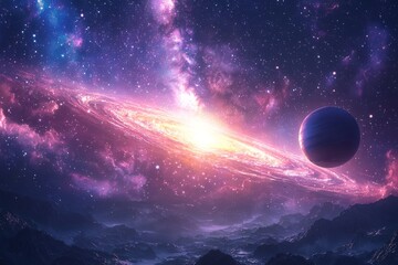 Obraz premium Space cosmic illustration with planets scene created with Generative AI
