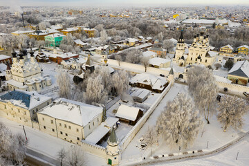 Aerial view of architectural ensemble of Annunciation Monastery and Holy Trinity Convent in Murom...