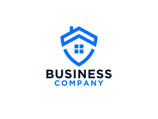 Home Protect logo design template. Vector shield and house logotype illustration. Graphic home security icon label.