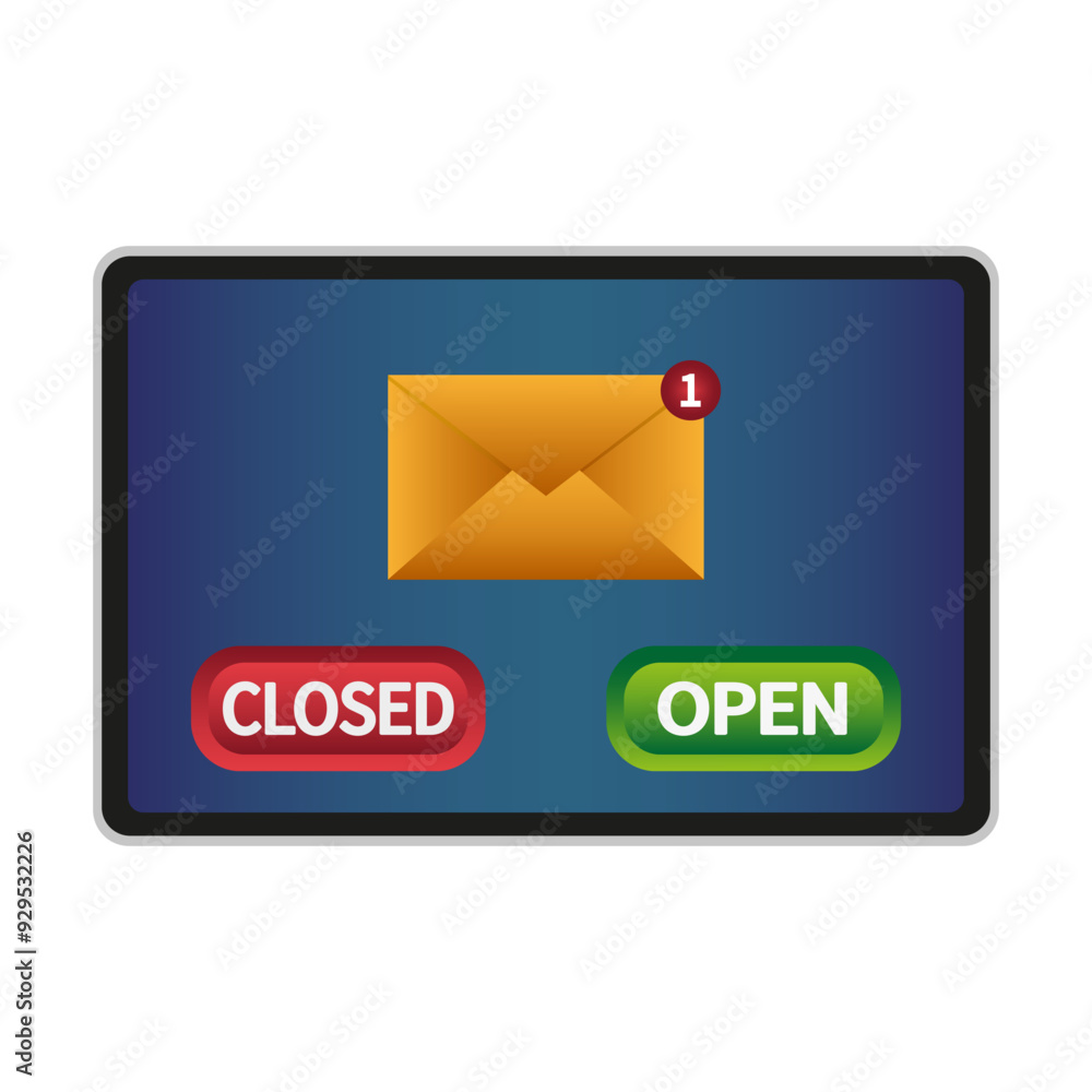 Poster email notification icon. closed and open buttons. new message alert. digital interface design.