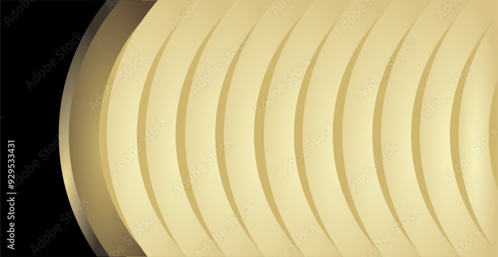 Poster composition of empty space, curved lines and geometric abstract fields with gradations of gold, brow