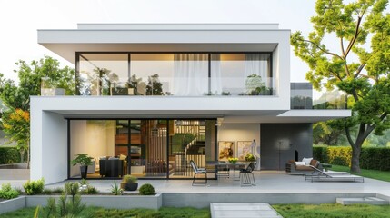 Fototapeta premium Modern House Exterior Design with Large Windows