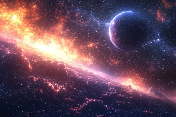 Obraz premium Space cosmic illustration with planets scene created with Generative AI
