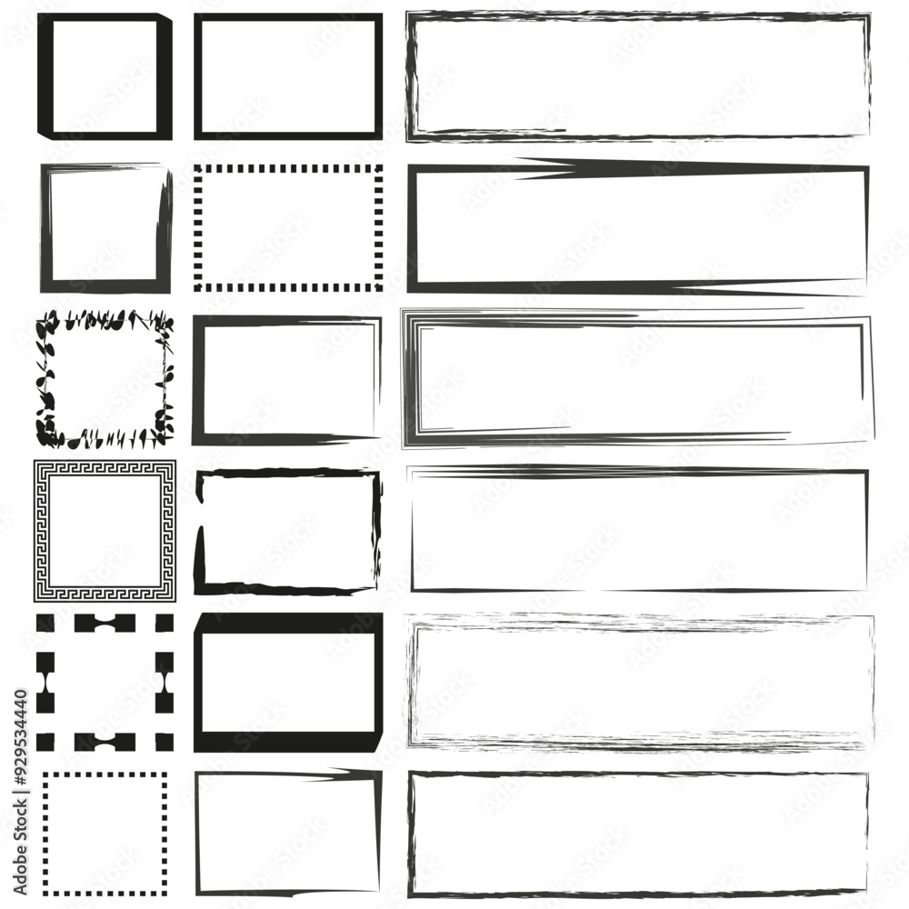 Poster decorative border collection. rectangular frames variety. hand-drawn frame styles. vector set.