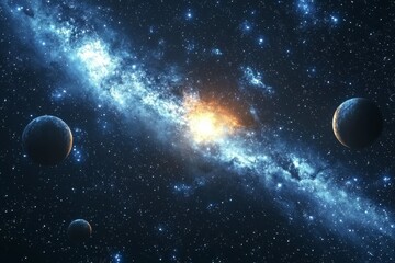 Space cosmic illustration with planets scene created with Generative AI
