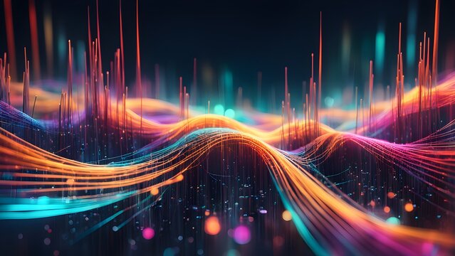 A colorful, abstract image of a wave with many different colored lines