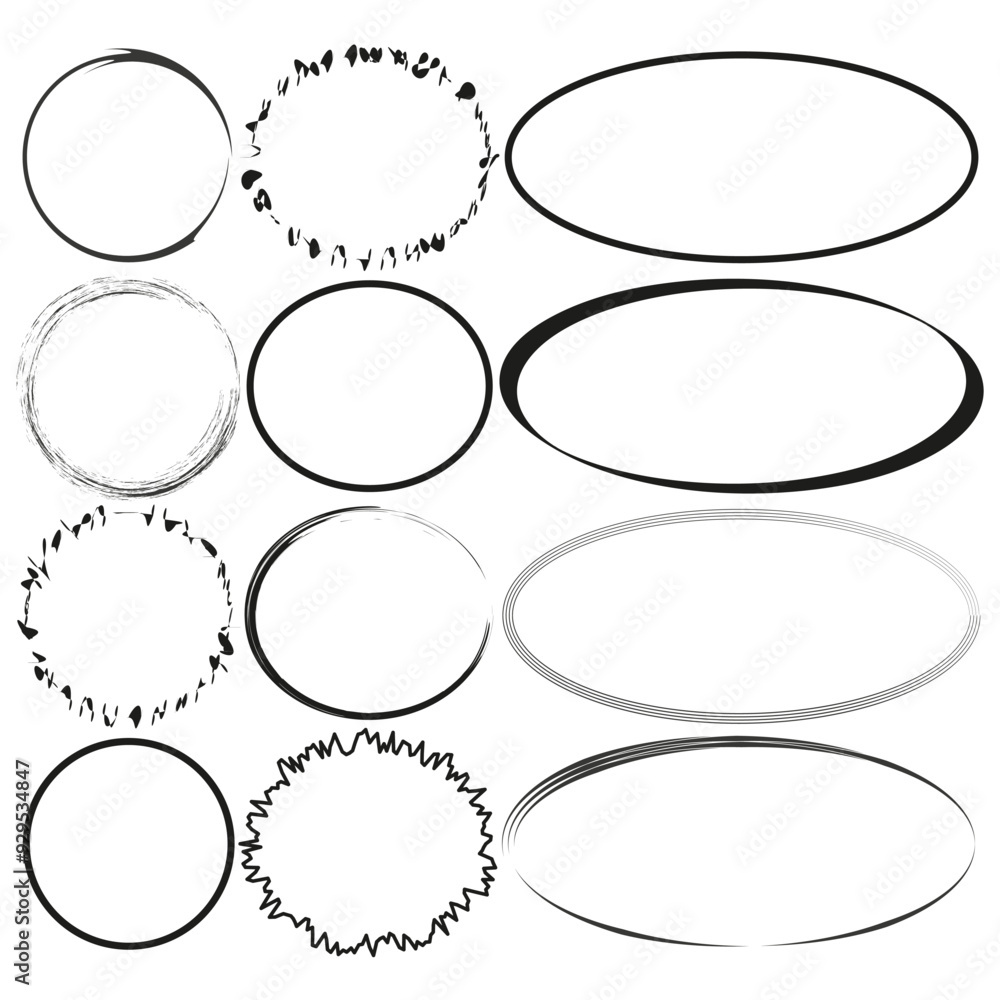 Poster oval and circle frames. distressed and smooth lines. abstract decorative borders. vector shapes set.