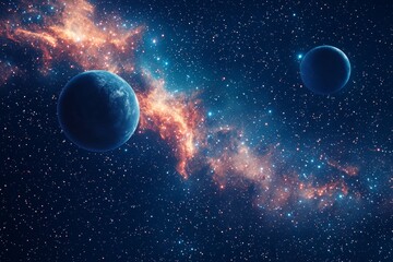 Space cosmic illustration with planets scene created with Generative AI