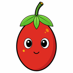 Goji berry cartoon isolated on white, goji berry vector illustration, fruti vector art, red Goji berry silhouette, food icon, goji berrys line art, eps