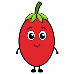 Goji berry cartoon isolated on white, goji berry vector illustration, fruti vector art, red Goji berry silhouette, food icon, goji berrys line art, eps