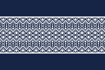 African Ikat paisley seamless pattern.geometric ethnic oriental pattern traditional on blue background.Aztec style abstract vector illustration.