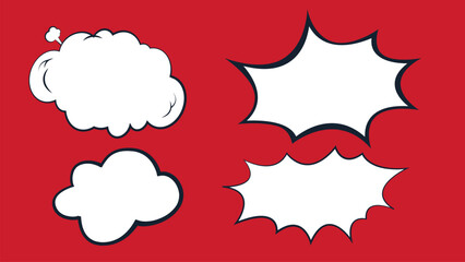 red and white background with stars. set of speech bubbles. vector illustration