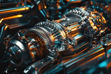 Fototapeta premium A detailed view of mechanical gears on a machine, great for industrial or technical context