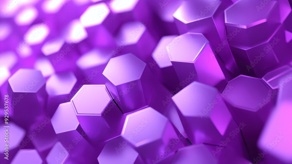 Poster abstract purple hexagonal shapes creating a textured surface.