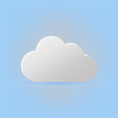 White cloud vector. Light blue background. Minimalist weather symbol. Soft gradient shading.