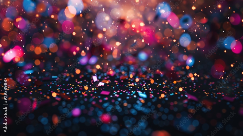 Poster vibrant and blurred colorful lights create a mesmerizing display against a pitch-black background