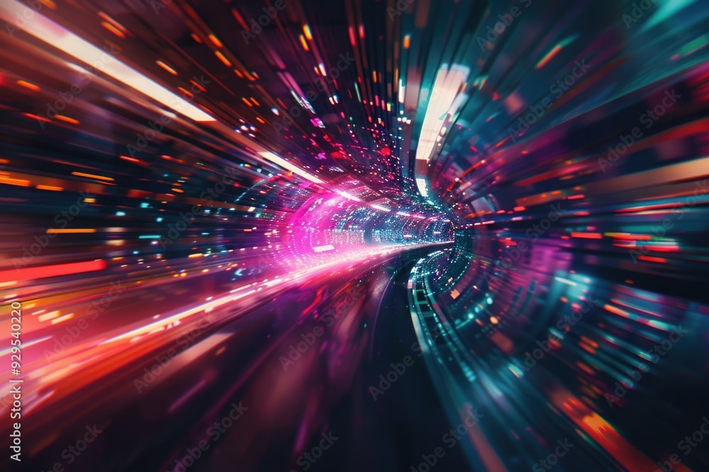 Poster abstract representation of colorful lights in a darkened space, ideal for use as a background or con