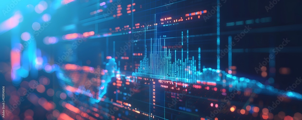 Poster abstract digital data visualization with blue and red lighting