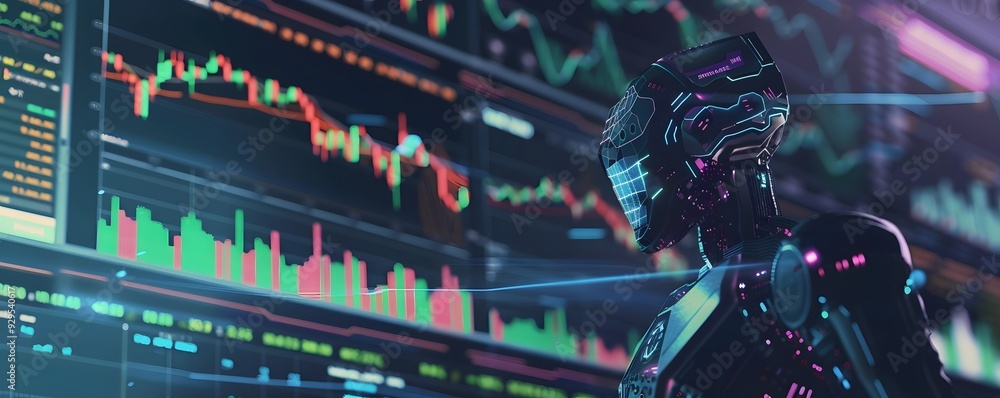 Poster ai robot analyzing financial data on a screen