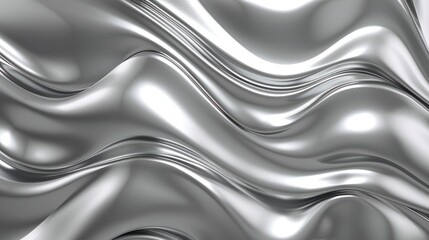 Abstract Silver Waves, Shiny Metallic Background,  Fluid 3D Design
