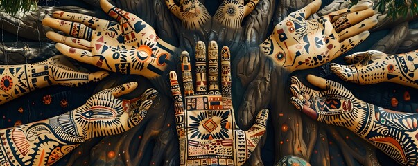 Abstract Art of Intertwined Hands with Geometric Patterns