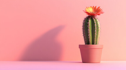 A photo of an elegant blooming cactus in a flower pot with vintage wall.