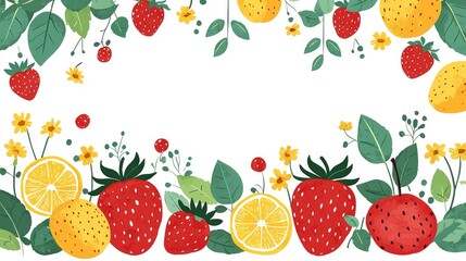 Colorful Summer Fruit Border with White Background