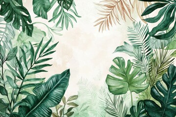A vibrant illustration of various tropical leaves, perfect for nature-themed designs and backgrounds.