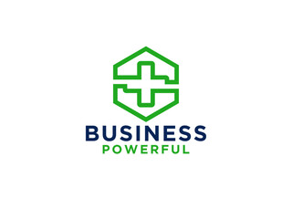 Healthcare Medical Logo. Square Line with Geometric Cross Sign Health Icon inside isolated on White Background.