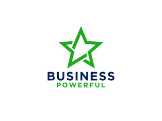 Star Logo Line. Geometric Line Five Star Icon with Right Arrow isolated on White Background. Usable for Business and Branding Logos.