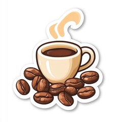 Cup of Coffee with Beans Sticker Illustration