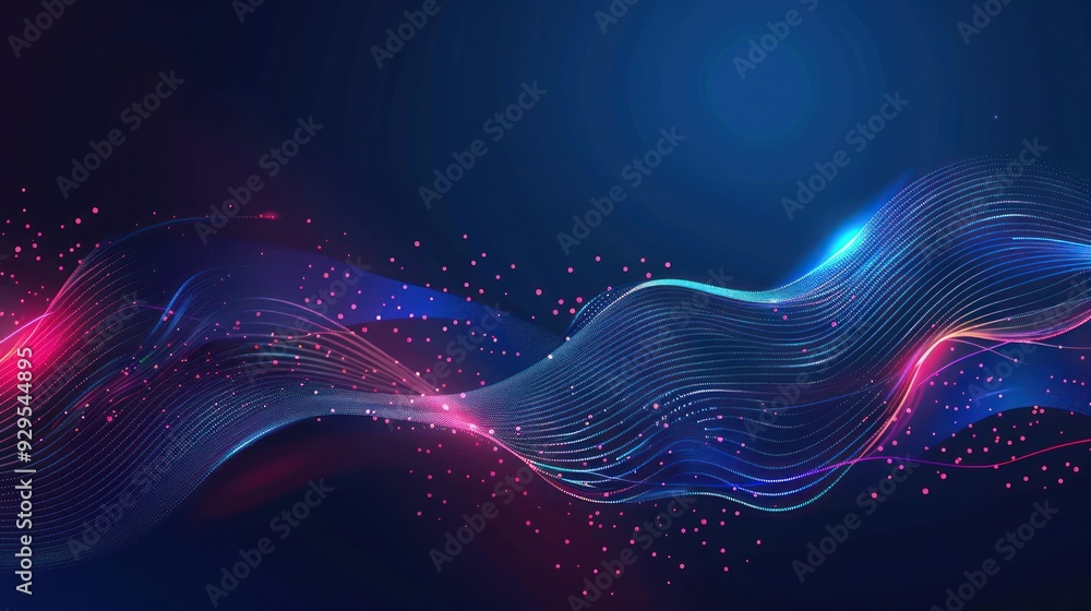 Poster abstract wave with glowing lines and sparkles