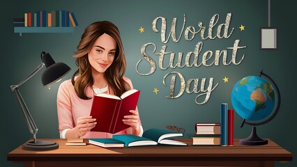 Student Day, Cheerful cartoon character. World Student Day, poster, banner, Story, Social media poster,  