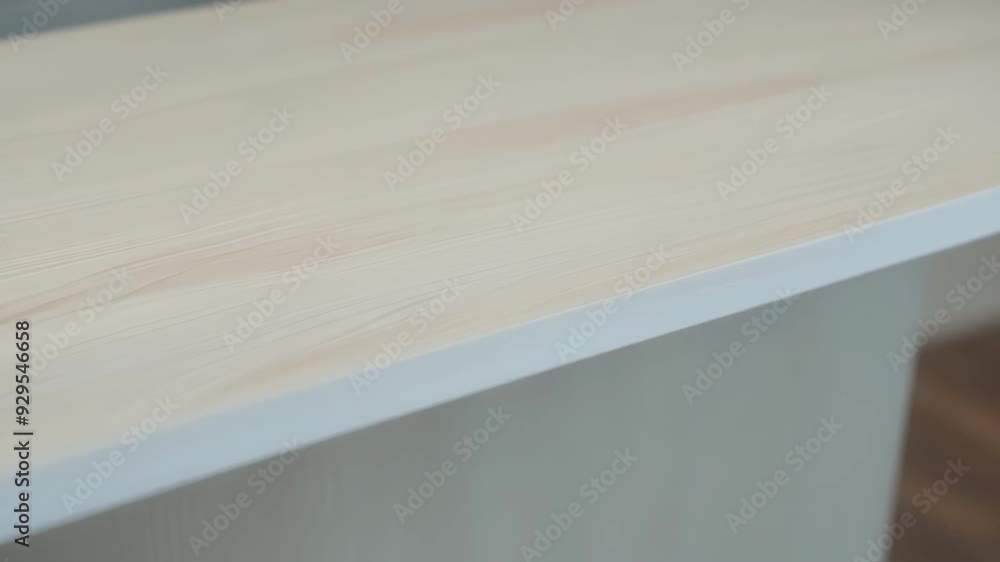 Aufkleber light wooden tabletop with rounded edges is the main focus of this video. the camera moves slowly fr