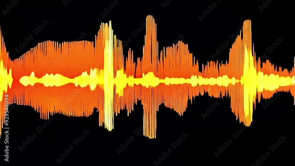 Poster a colorful representation of sound waves displayed in shades of orange and yellow, illustrating the 