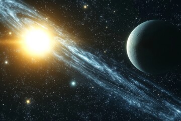 Obraz premium Space cosmic illustration with planets scene created with Generative AI