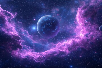 Obraz premium Space cosmic illustration with planets scene created with Generative AI