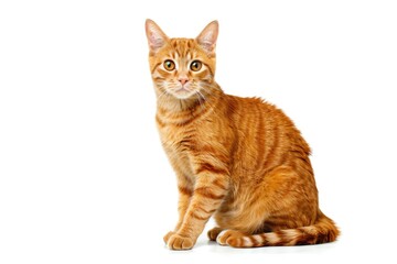 Obraz premium An orange tabby cat sitting on a white surface, great for use in pet or animal-themed designs