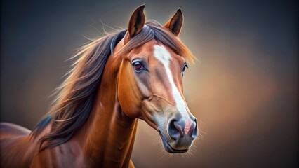 Naklejka premium Majestic horse face with soft focus, gentle eyes, and subtle smile, isolated on transparent background, showcasing elegant features and impressive muzzle details.